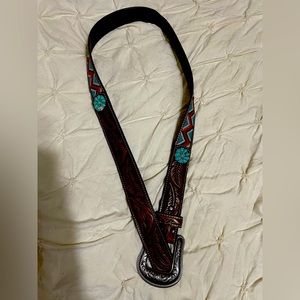 Ariat Brown and Turquoise Embroidered Belt